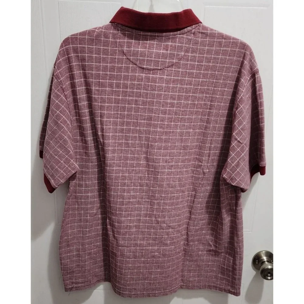 VTG Chaps Ralph Lauren Red Check Crest Logo Cotton Short Sleeve Polo Shirt Large